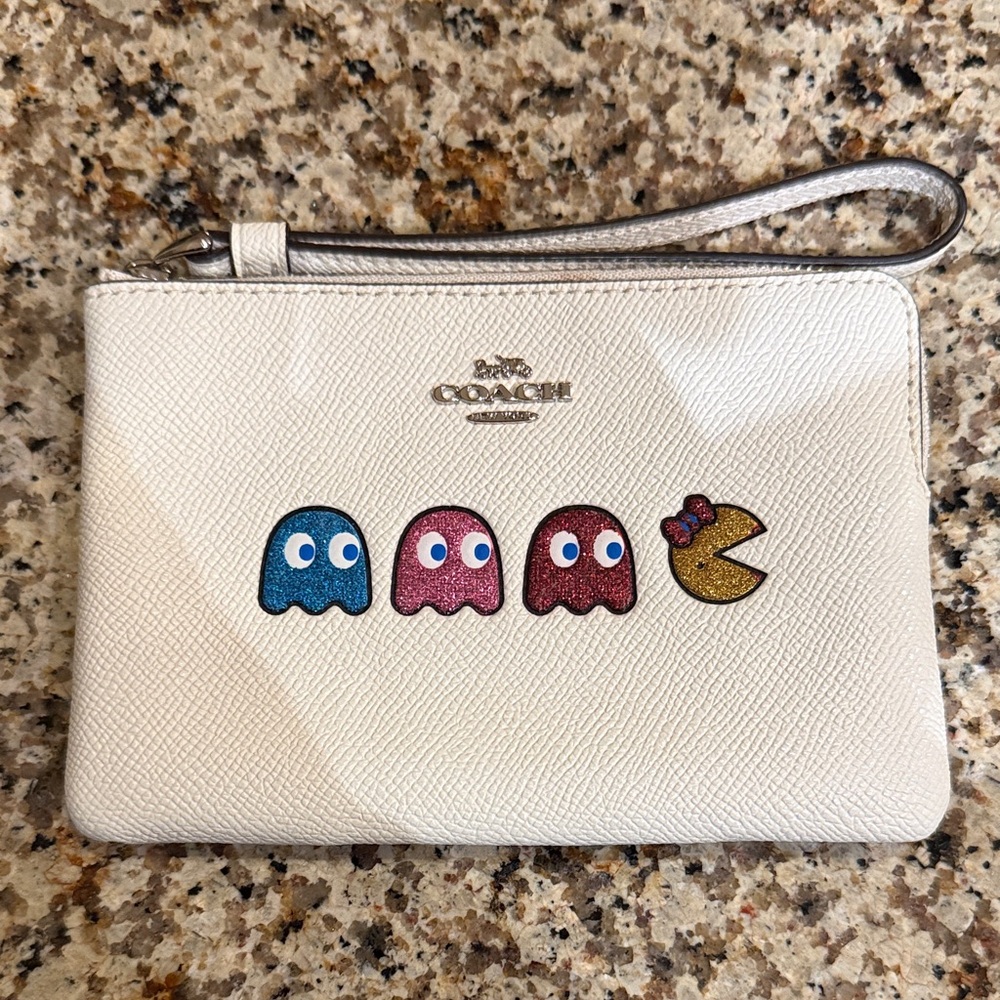 Coach Cream Wristlet with Pac-Man Characters